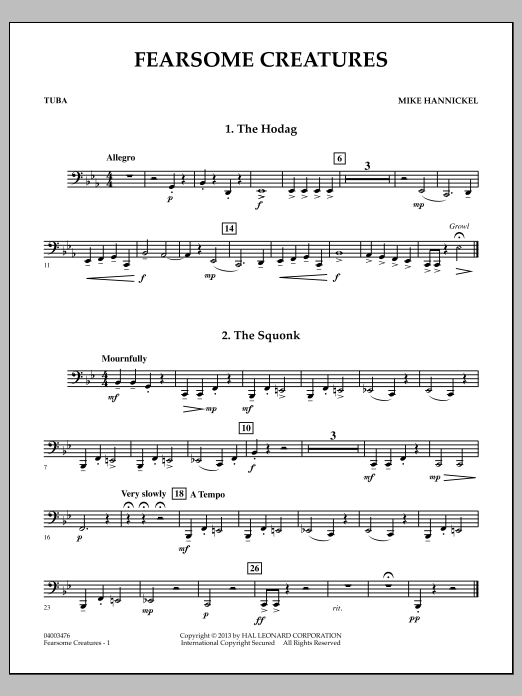 Learn to play Michael Hannickel Fearsome Creatures - Tuba sheet music for Concert Band in minutes. Michael Hannickel Fearsome Creatures - Tuba sheet music notes and chords