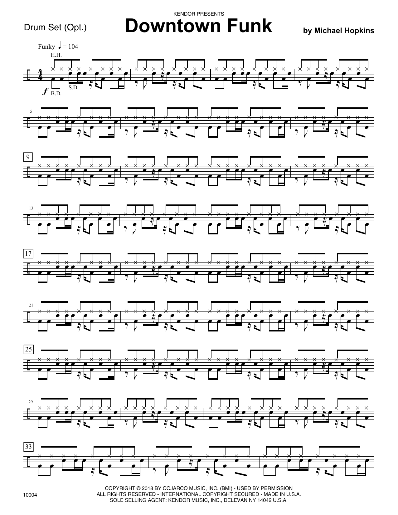 Michael Hopkins Downtown Funk - Drum Set sheet music preview music notes and score for Orchestra including 3 page(s)