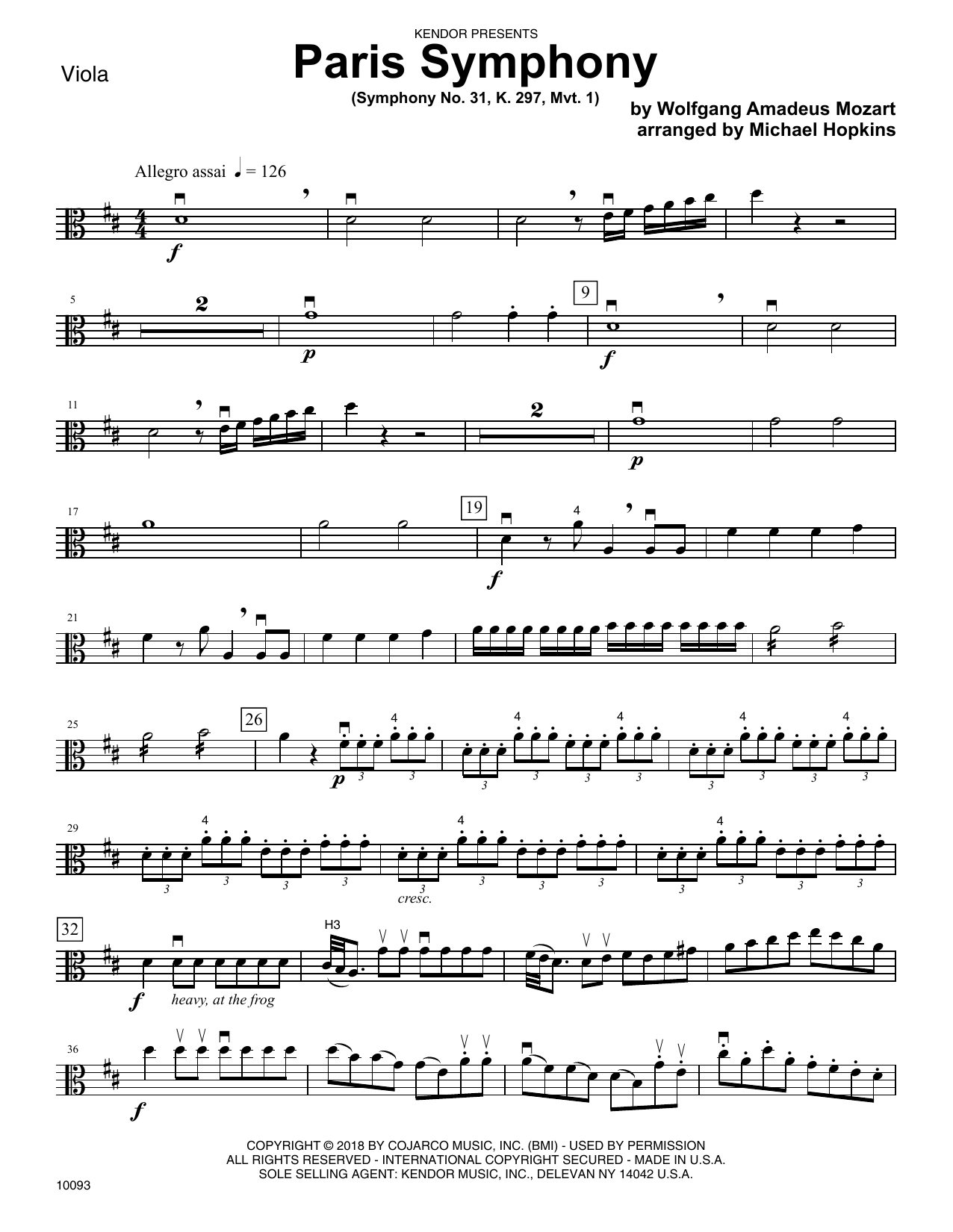 Michael Hopkins Paris Symphony (Symphony No. 31, K. 297, Mvt. 1) - Viola sheet music preview music notes and score for Orchestra including 4 page(s)