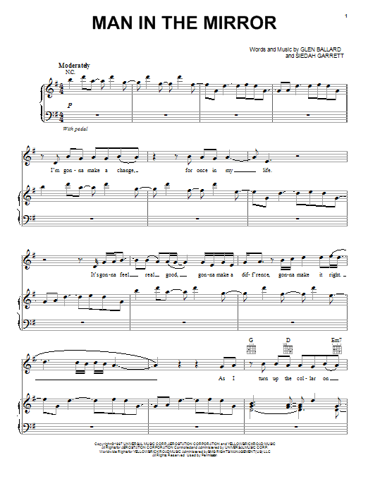 Learn to play Michael Jackson Man In The Mirror sheet music for Piano, Vocal & Guitar (Right-Hand Melody) in minutes. Michael Jackson Man In The Mirror sheet music notes and chords