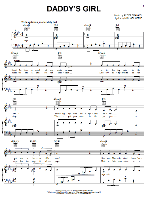 Learn to play Michael Korie Daddy's Girl sheet music for Piano, Vocal & Guitar (Right-Hand Melody) in minutes. Michael Korie Daddy's Girl sheet music preview music notes and score for Piano, Vocal & Guitar (Right-Hand Melody) including 7 page(s)