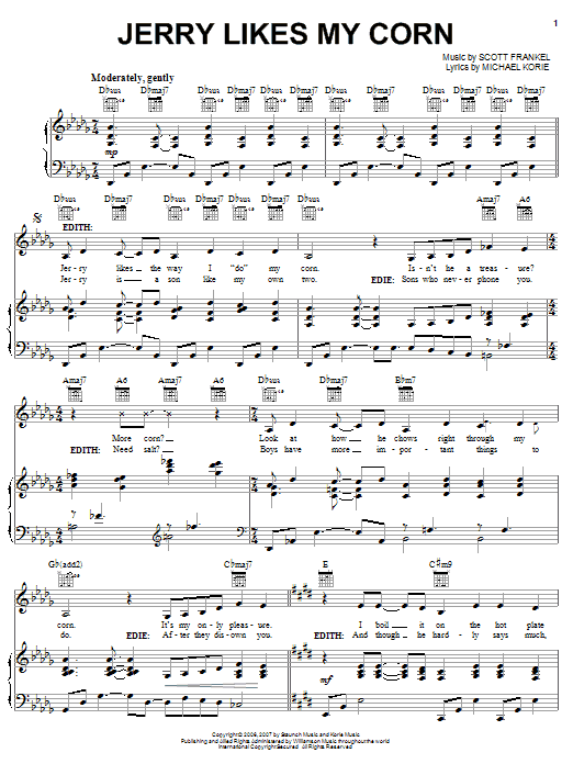 Learn to play Michael Korie Jerry Likes My Corn sheet music for Piano, Vocal & Guitar (Right-Hand Melody) in minutes. Michael Korie Jerry Likes My Corn sheet music preview music notes and score for Piano, Vocal & Guitar (Right-Hand Melody) including 8 page(s)