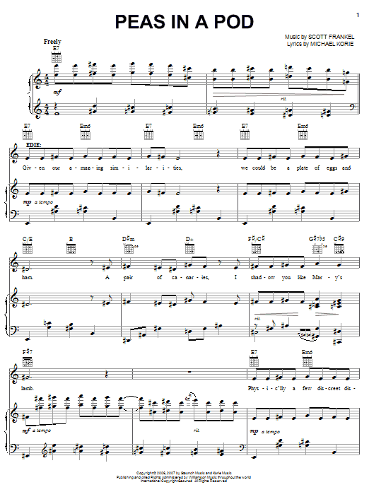 Learn to play Michael Korie Peas In A Pod sheet music for Piano, Vocal & Guitar (Right-Hand Melody) in minutes. Michael Korie Peas In A Pod sheet music preview music notes and score for Piano, Vocal & Guitar (Right-Hand Melody) including 7 page(s)