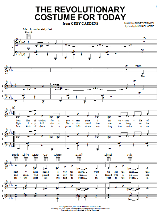 Learn to play Michael Korie The Revolutionary Costume For Today sheet music for Piano, Vocal & Guitar (Right-Hand Melody) in minutes. Michael Korie The Revolutionary Costume For Today sheet music preview music notes and score for Piano, Vocal & Guitar (Right-Hand Melody) including 8 page(s)