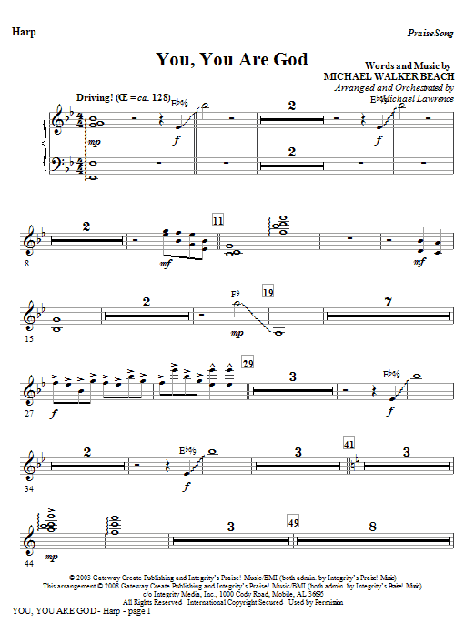 Learn to play Michael Lawrence You, You Are God - Harp sheet music for Choir Instrumental Pak in minutes. Michael Lawrence You, You Are God - Harp sheet music preview music notes and score for Choir Instrumental Pak including 2 page(s)
