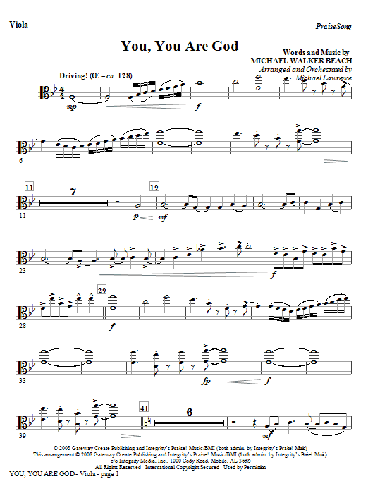Learn to play Michael Lawrence You, You Are God - Viola sheet music for Choir Instrumental Pak in minutes. Michael Lawrence You, You Are God - Viola sheet music preview music notes and score for Choir Instrumental Pak including 2 page(s)