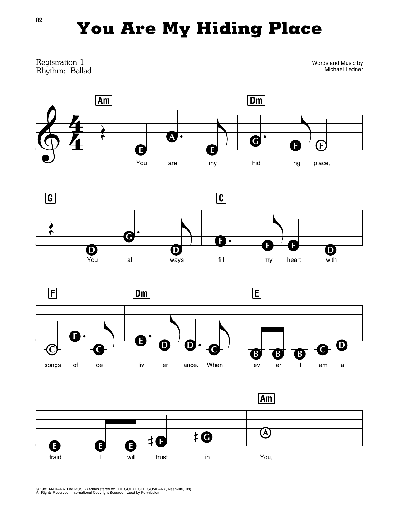 Learn to play Michael Ledner You Are My Hiding Place sheet music for E-Z Play Today in minutes. Michael Ledner You Are My Hiding Place sheet music preview music notes and score for E-Z Play Today including 2 page(s)
