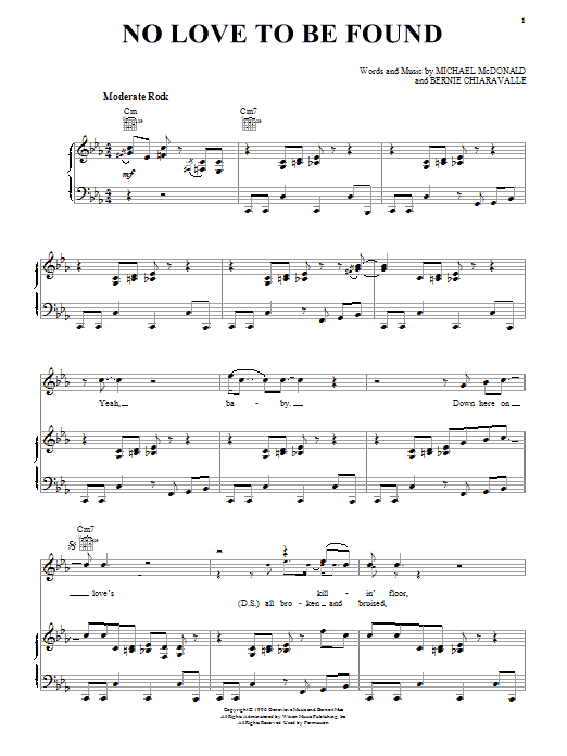 Michael McDonald No Love To Be Found sheet music preview music notes and score for Piano, Vocal & Guitar (Right-Hand Melody) including 9 page(s)