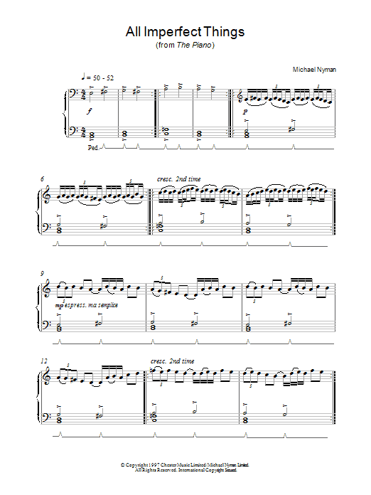Michael Nyman All Imperfect Things (from The Piano) sheet music preview music notes and score for Piano including 3 page(s)
