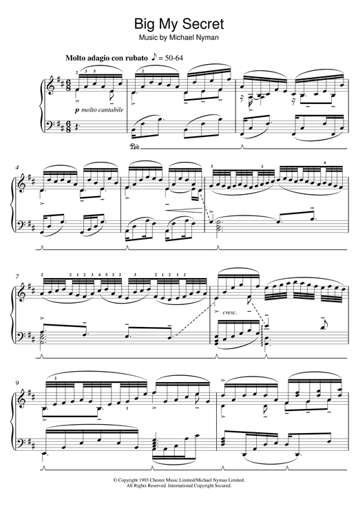 Learn to play Michael Nyman Big My Secret (from The Piano) sheet music for Piano in minutes. Michael Nyman Big My Secret (from The Piano) sheet music notes and chords