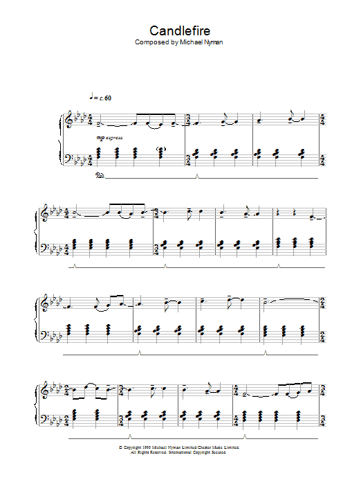 Michael Nyman Candlefire (from The Diary Of Anne Frank) sheet music preview music notes and score for Piano including 3 page(s)