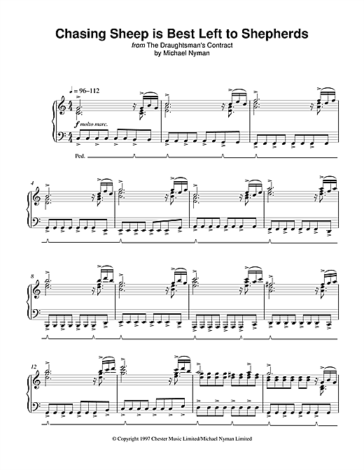 Learn to play Michael Nyman Chasing Sheep Is Best Left To Shepherds (from The Draughtsman's Contract) sheet music for Piano in minutes. Michael Nyman Chasing Sheep Is Best Left To Shepherds (from The Draughtsman's Contract) sheet music notes and chords