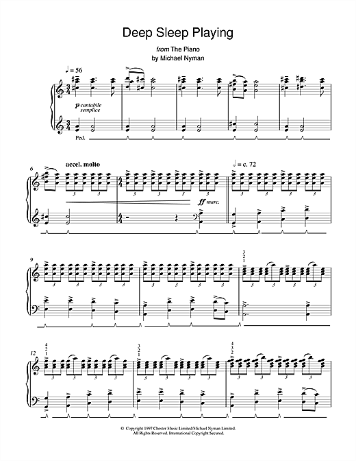 Learn to play Michael Nyman Deep Sleep Playing (from The Piano) sheet music for Piano in minutes. Michael Nyman Deep Sleep Playing (from The Piano) sheet music notes and chords