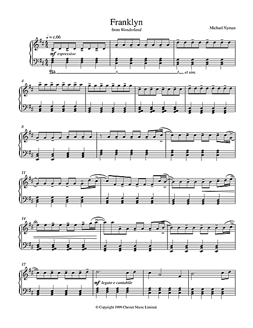 Learn to play Michael Nyman Franklyn (from Wonderland) sheet music for Piano in minutes. Michael Nyman Franklyn (from Wonderland) sheet music notes and chords