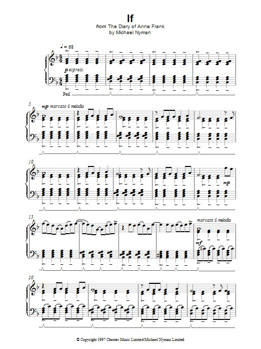 Michael Nyman If (from The Diary Of Anne Frank) sheet music preview music notes and score for Piano including 3 page(s)