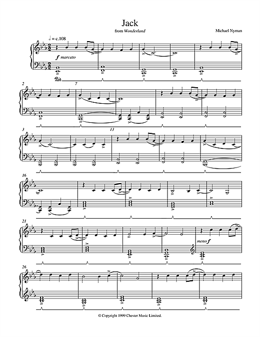 Learn to play Michael Nyman Jack (from Wonderland) sheet music for Piano in minutes. Michael Nyman Jack (from Wonderland) sheet music notes and chords