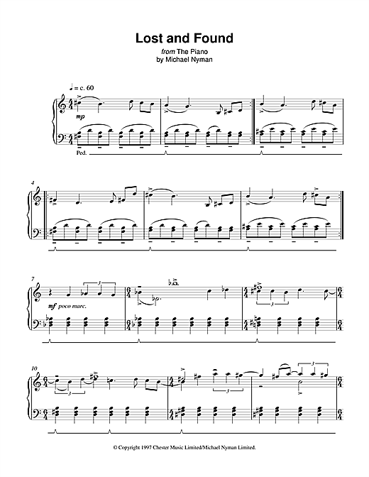 Learn to play Michael Nyman Lost And Found (from The Piano) sheet music for Piano in minutes. Michael Nyman Lost And Found (from The Piano) sheet music notes and chords