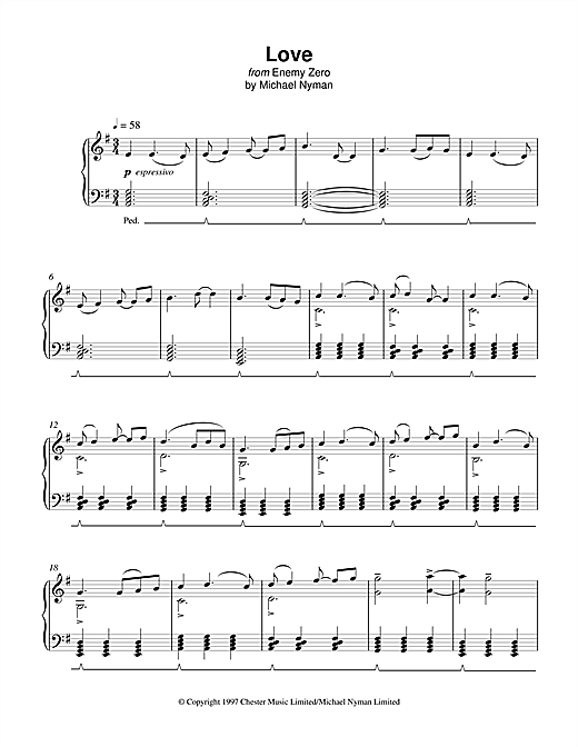 Learn to play Michael Nyman Love (from Enemy Zero) sheet music for Piano in minutes. Michael Nyman Love (from Enemy Zero) sheet music notes and chords