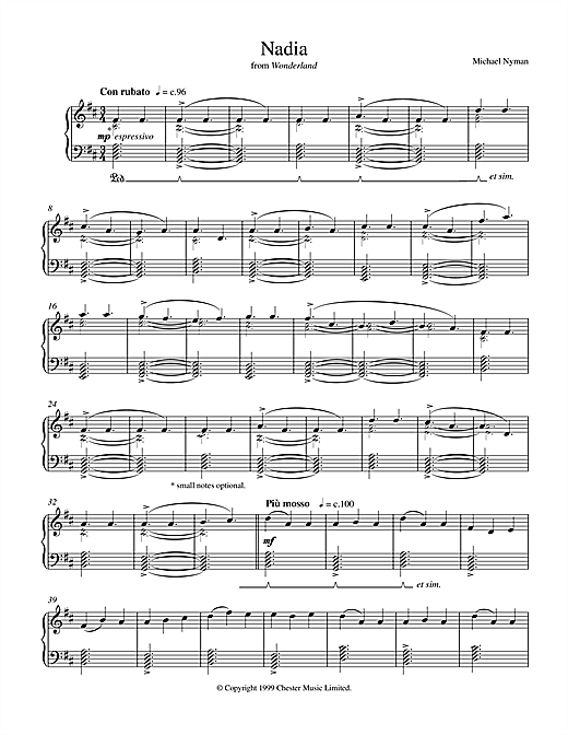 Learn to play Michael Nyman Nadia (from Wonderland) sheet music for Piano in minutes. Michael Nyman Nadia (from Wonderland) sheet music notes and chords