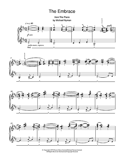 Learn to play Michael Nyman The Embrace (from The Piano) sheet music for Piano in minutes. Michael Nyman The Embrace (from The Piano) sheet music notes and chords