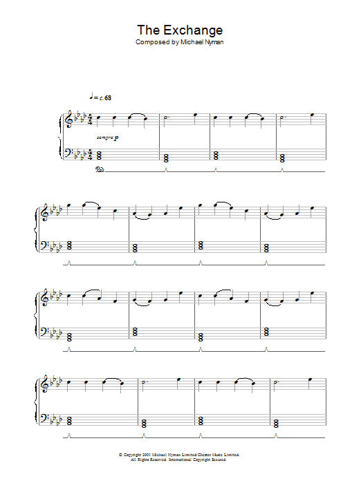 Michael Nyman The Exchange (from The Claim) sheet music preview music notes and score for Piano including 3 page(s)