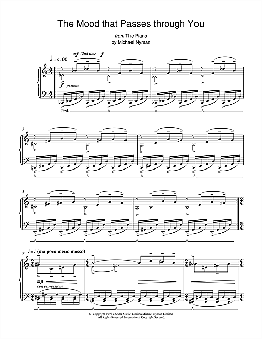 Learn to play Michael Nyman The Mood That Passes Through You (from The Piano) sheet music for Piano in minutes. Michael Nyman The Mood That Passes Through You (from The Piano) sheet music notes and chords