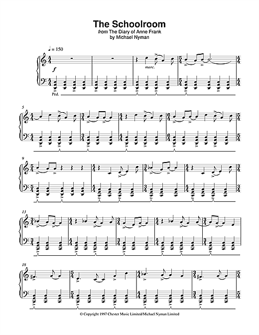 Learn to play Michael Nyman The Schoolroom (from The Diary Of Anne Frank) sheet music for Piano in minutes. Michael Nyman The Schoolroom (from The Diary Of Anne Frank) sheet music notes and chords