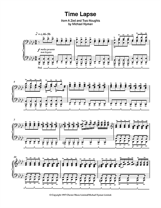 Learn to play Michael Nyman Time Lapse (from A Zed And Two Noughts) sheet music for Piano in minutes. Michael Nyman Time Lapse (from A Zed And Two Noughts) sheet music notes and chords