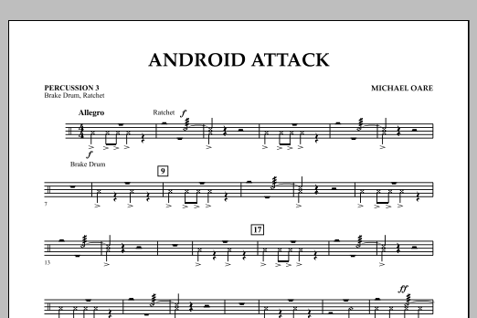 Learn to play Michael Oare Android Attack - Percussion 3 sheet music for Concert Band in minutes. Michael Oare Android Attack - Percussion 3 sheet music notes and chords