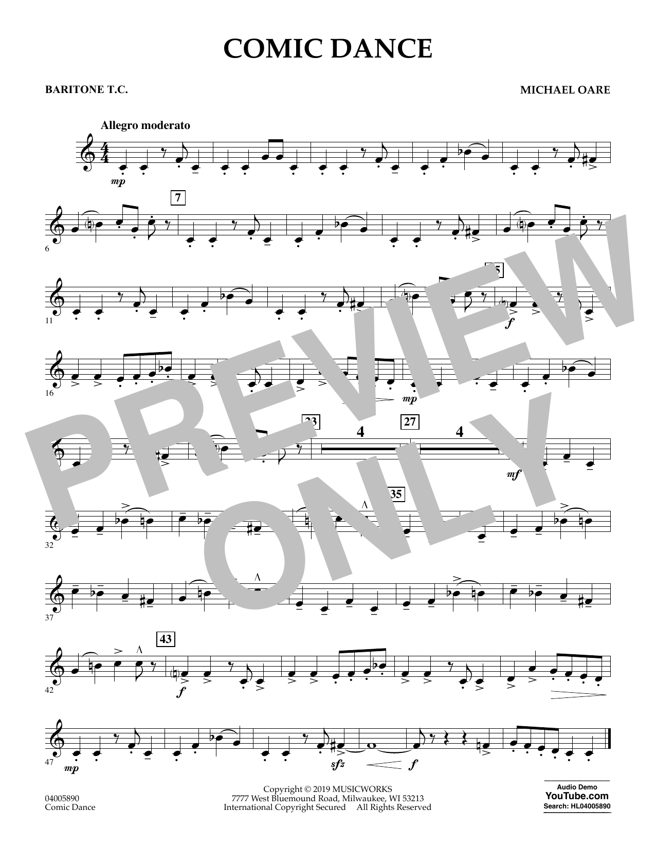 Learn to play Michael Oare Comic Dance - Baritone T.C. sheet music for Concert Band in minutes. Michael Oare Comic Dance - Baritone T.C. sheet music preview music notes and score for Concert Band including 1 page(s)