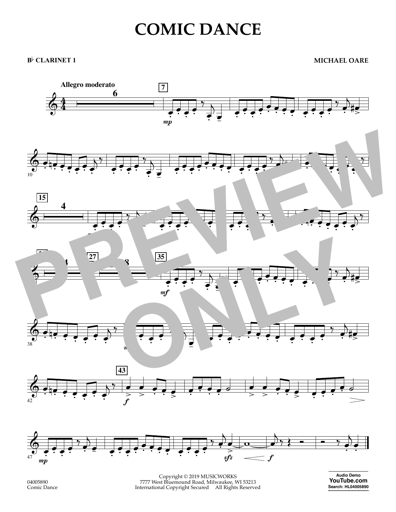 Learn to play Michael Oare Comic Dance - Bb Clarinet 1 sheet music for Concert Band in minutes. Michael Oare Comic Dance - Bb Clarinet 1 sheet music preview music notes and score for Concert Band including 1 page(s)