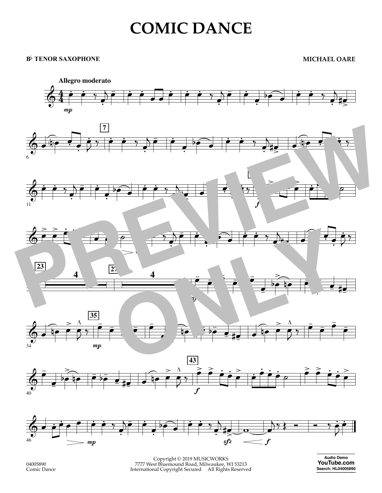 Learn to play Michael Oare Comic Dance - Bb Tenor Saxophone sheet music for Concert Band in minutes. Michael Oare Comic Dance - Bb Tenor Saxophone sheet music preview music notes and score for Concert Band including 1 page(s)