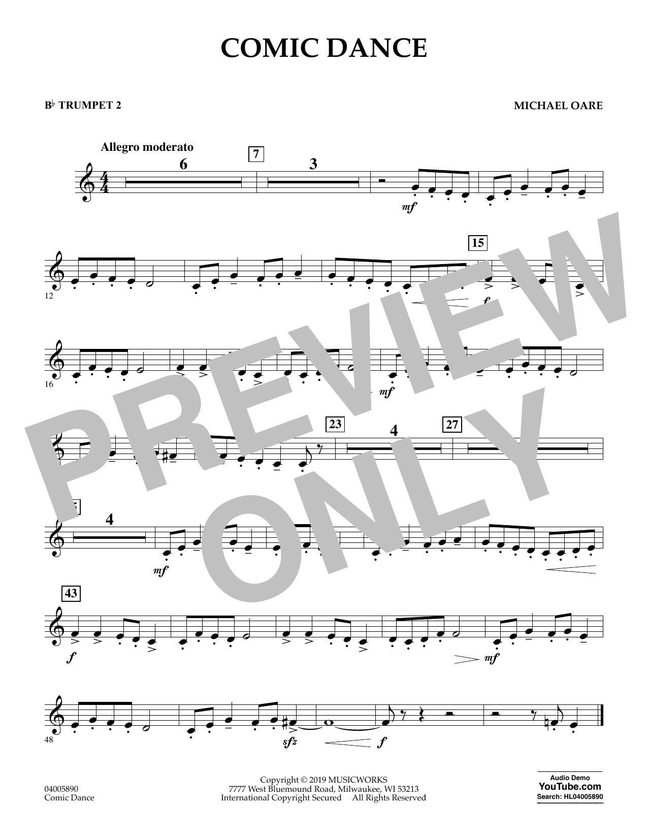 Learn to play Michael Oare Comic Dance - Bb Trumpet 2 sheet music for Concert Band in minutes. Michael Oare Comic Dance - Bb Trumpet 2 sheet music preview music notes and score for Concert Band including 1 page(s)