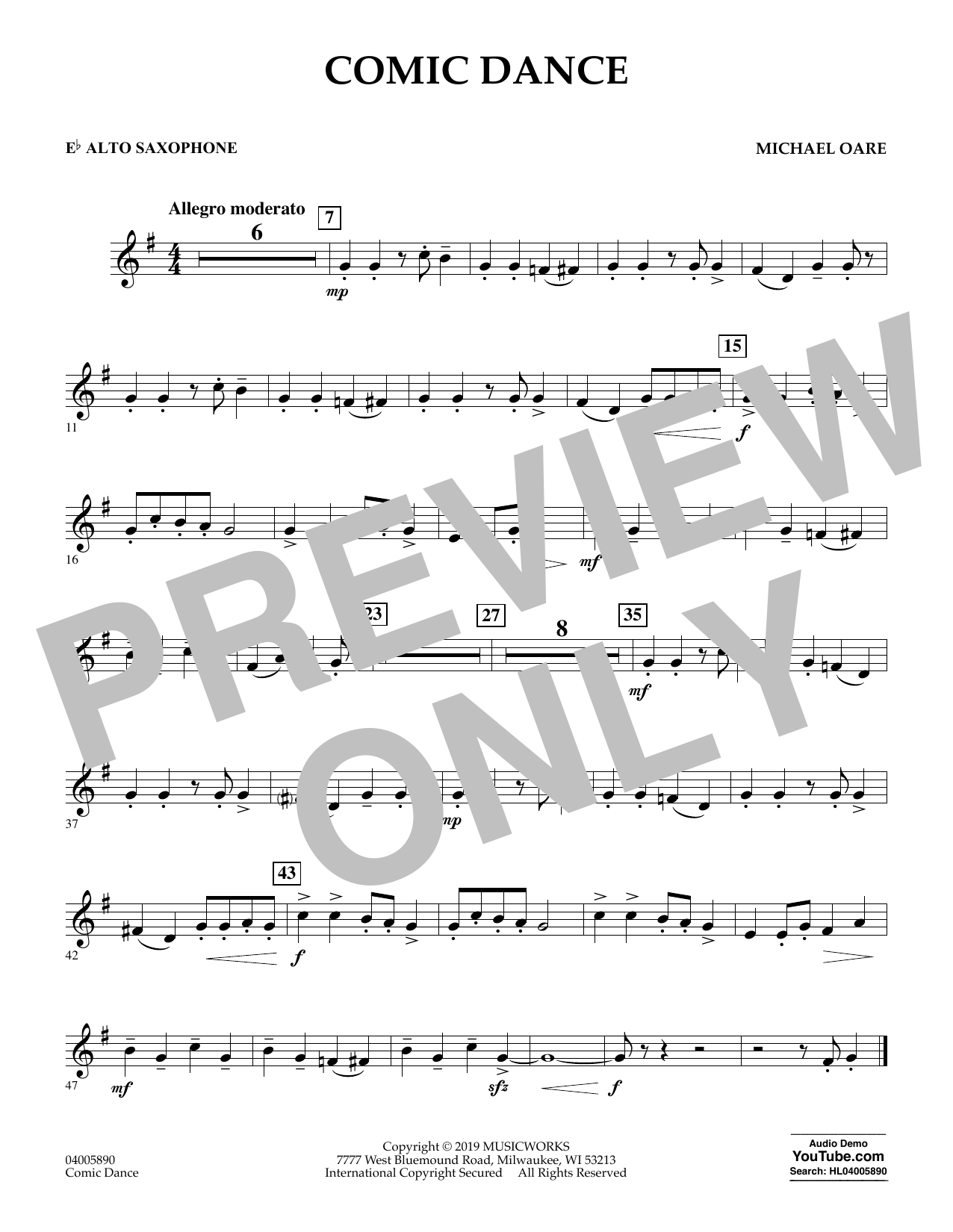 Learn to play Michael Oare Comic Dance - Eb Alto Saxophone sheet music for Concert Band in minutes. Michael Oare Comic Dance - Eb Alto Saxophone sheet music preview music notes and score for Concert Band including 1 page(s)