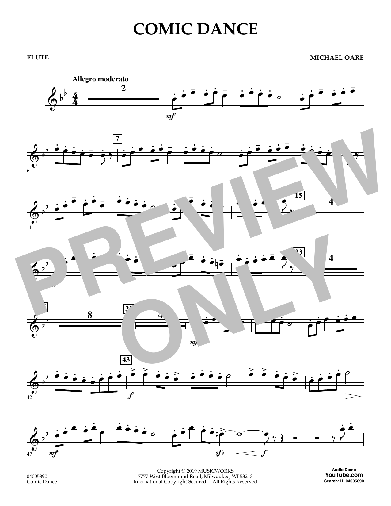 Learn to play Michael Oare Comic Dance - Flute sheet music for Concert Band in minutes. Michael Oare Comic Dance - Flute sheet music preview music notes and score for Concert Band including 1 page(s)