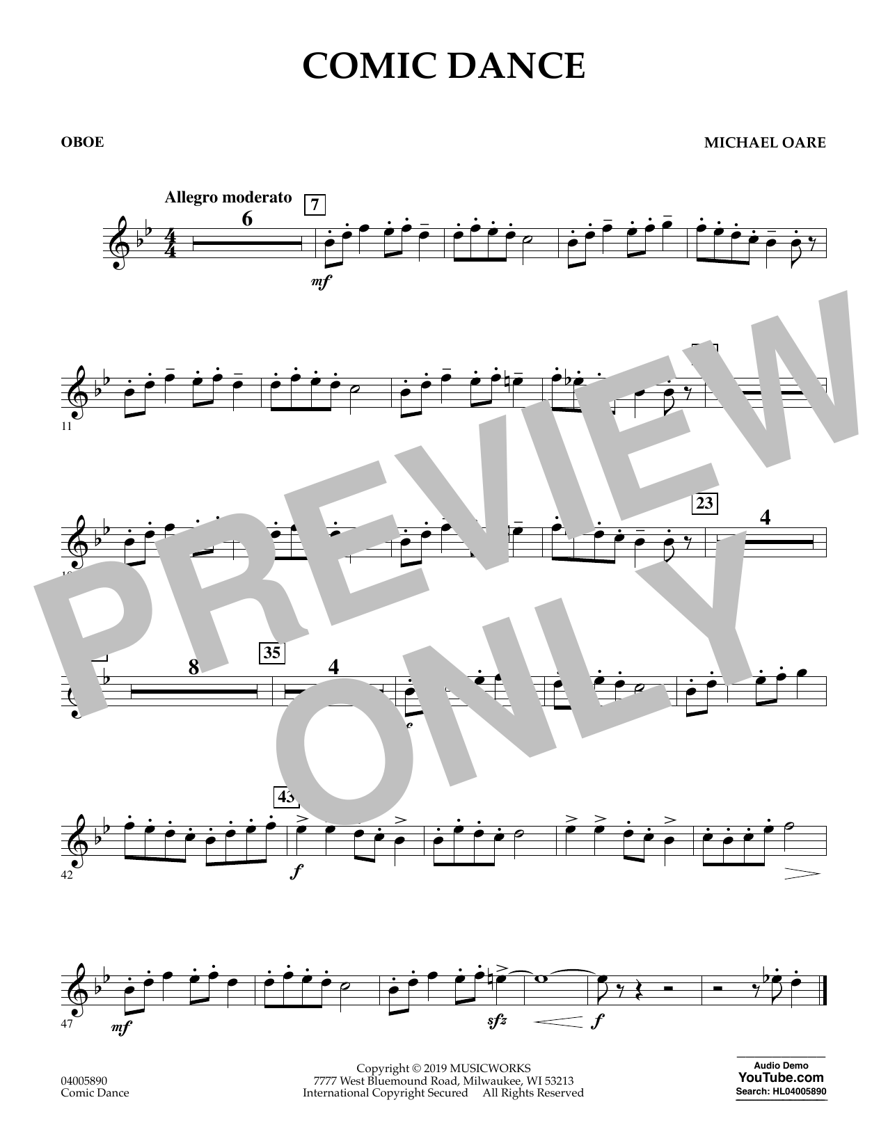 Learn to play Michael Oare Comic Dance - Oboe sheet music for Concert Band in minutes. Michael Oare Comic Dance - Oboe sheet music preview music notes and score for Concert Band including 1 page(s)