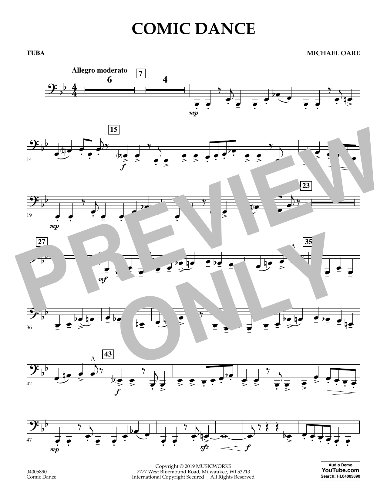 Learn to play Michael Oare Comic Dance - Tuba sheet music for Concert Band in minutes. Michael Oare Comic Dance - Tuba sheet music preview music notes and score for Concert Band including 1 page(s)