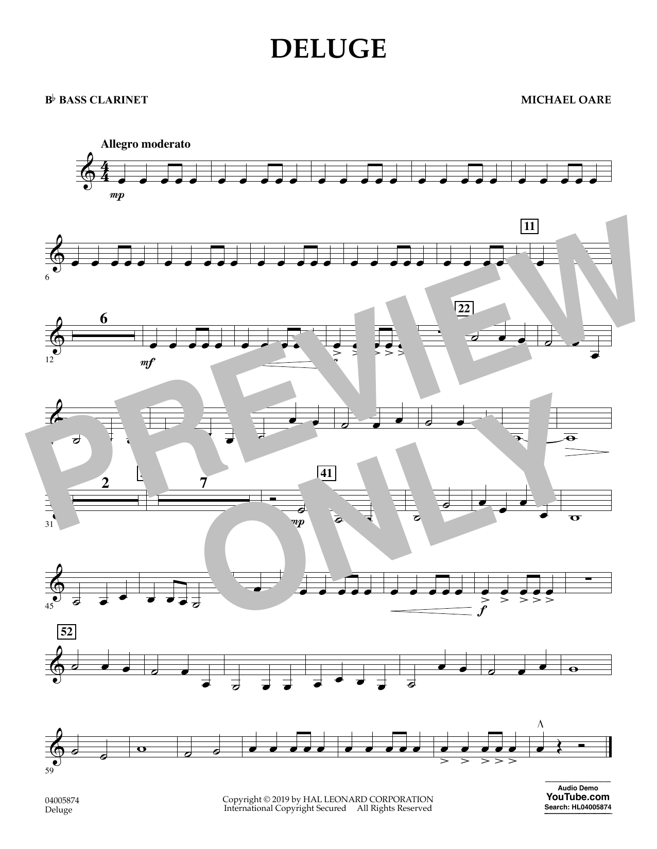 Learn to play Michael Oare Deluge - Bb Bass Clarinet sheet music for Concert Band in minutes. Michael Oare Deluge - Bb Bass Clarinet sheet music preview music notes and score for Concert Band including 1 page(s)