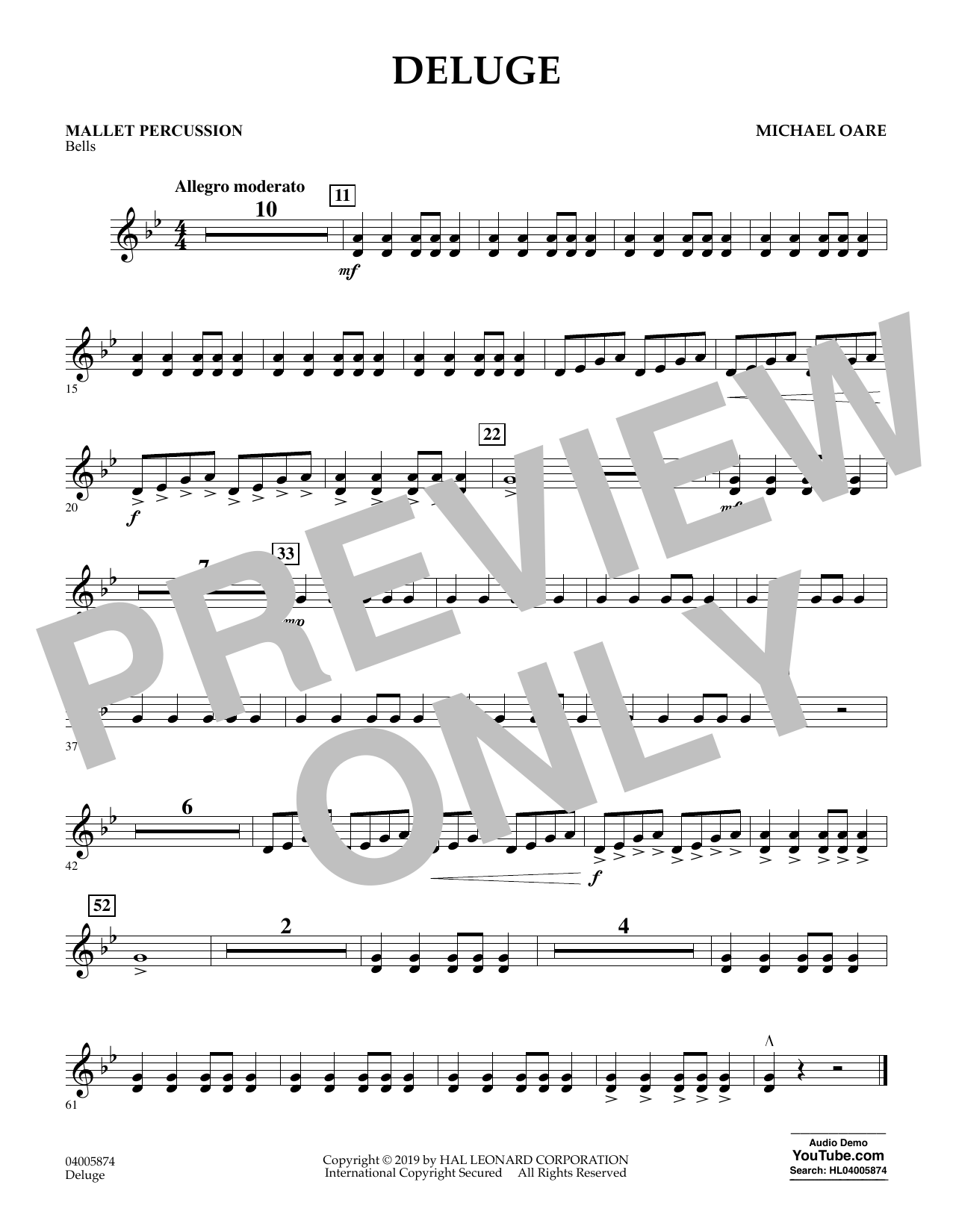 Learn to play Michael Oare Deluge - Mallet Percussion sheet music for Concert Band in minutes. Michael Oare Deluge - Mallet Percussion sheet music preview music notes and score for Concert Band including 1 page(s)