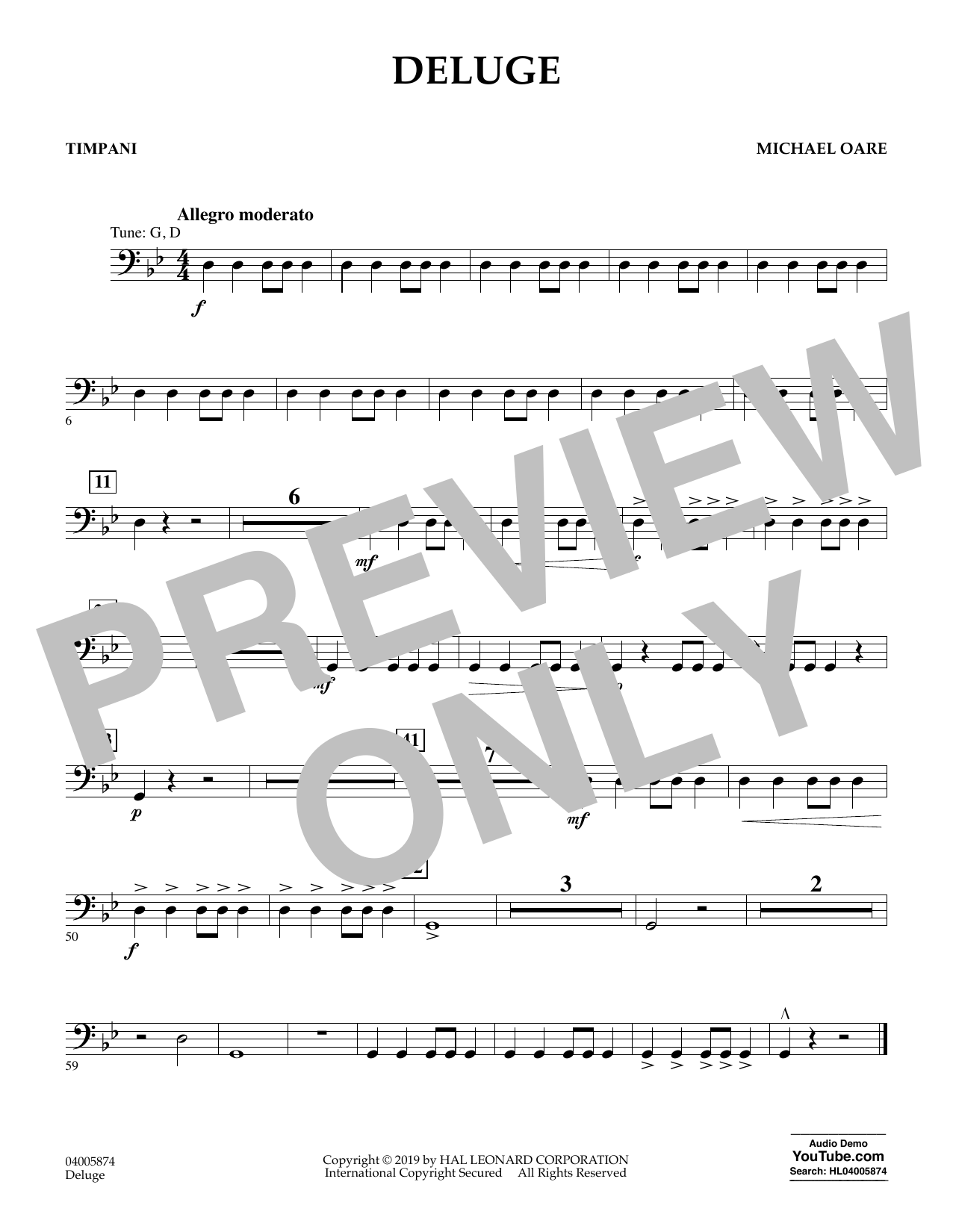 Learn to play Michael Oare Deluge - Timpani sheet music for Concert Band in minutes. Michael Oare Deluge - Timpani sheet music preview music notes and score for Concert Band including 1 page(s)