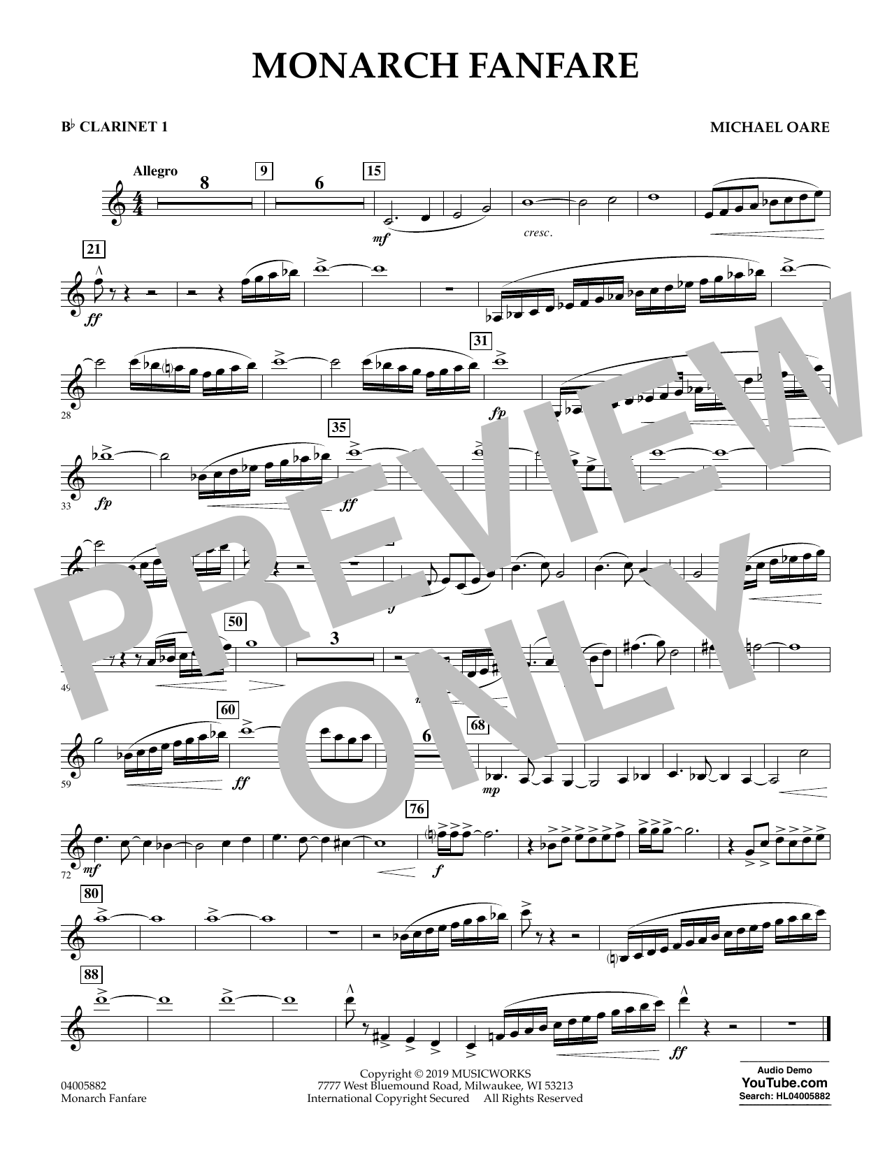 Learn to play Michael Oare Monarch Fanfare - Bb Clarinet 1 sheet music for Concert Band in minutes. Michael Oare Monarch Fanfare - Bb Clarinet 1 sheet music preview music notes and score for Concert Band including 1 page(s)