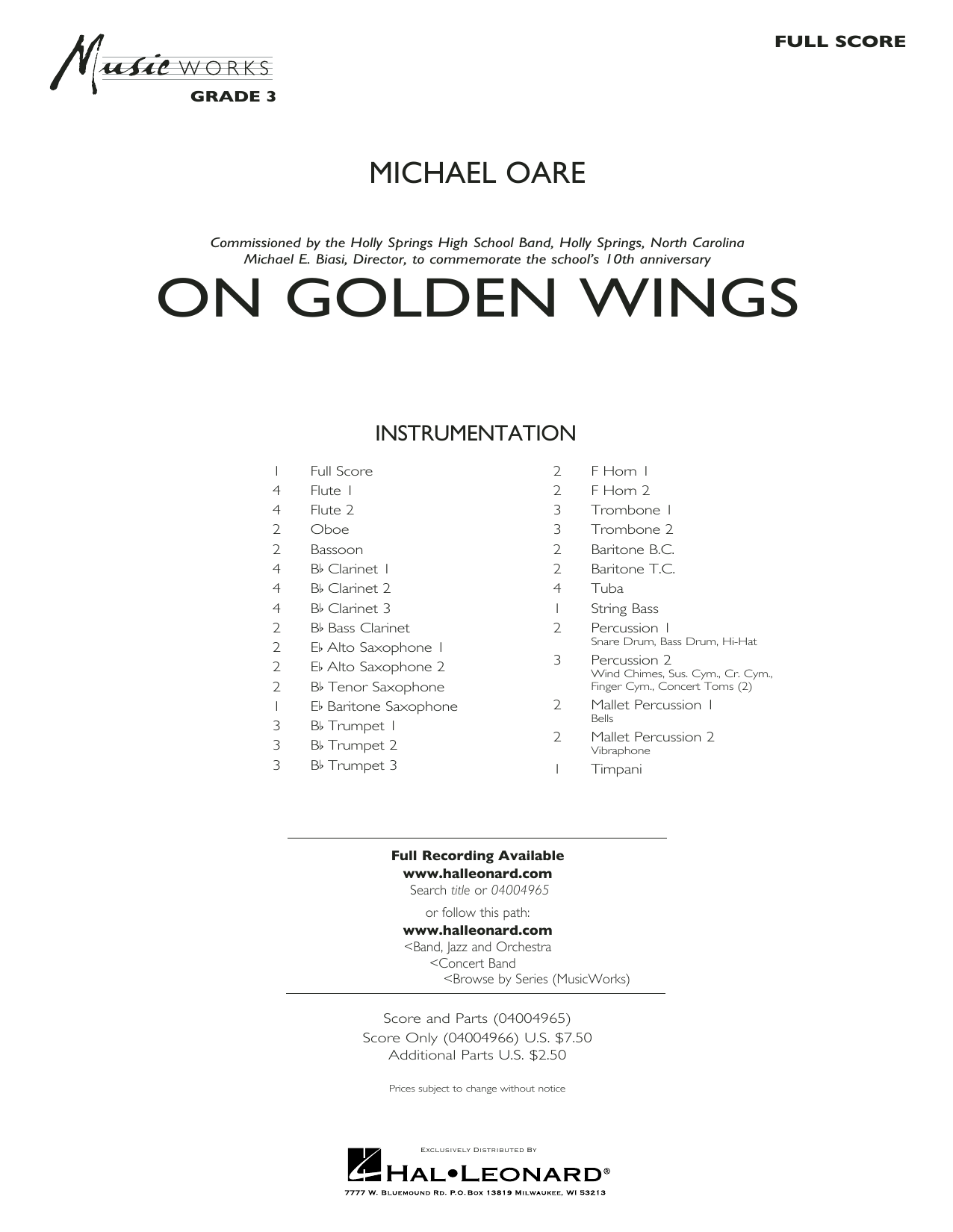 Learn to play Michael Oare On Golden Wings - Conductor Score (Full Score) sheet music for Concert Band in minutes. Michael Oare On Golden Wings - Conductor Score (Full Score) sheet music preview music notes and score for Concert Band including 27 page(s)