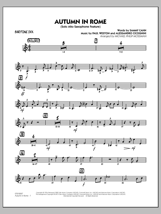 Learn to play Michael Philip Mossman Autumn in Rome - Baritone Sax sheet music for Jazz Ensemble in minutes. Michael Philip Mossman Autumn in Rome - Baritone Sax sheet music notes and chords