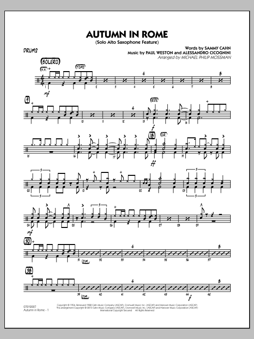 Learn to play Michael Philip Mossman Autumn in Rome - Drums sheet music for Jazz Ensemble in minutes. Michael Philip Mossman Autumn in Rome - Drums sheet music notes and chords