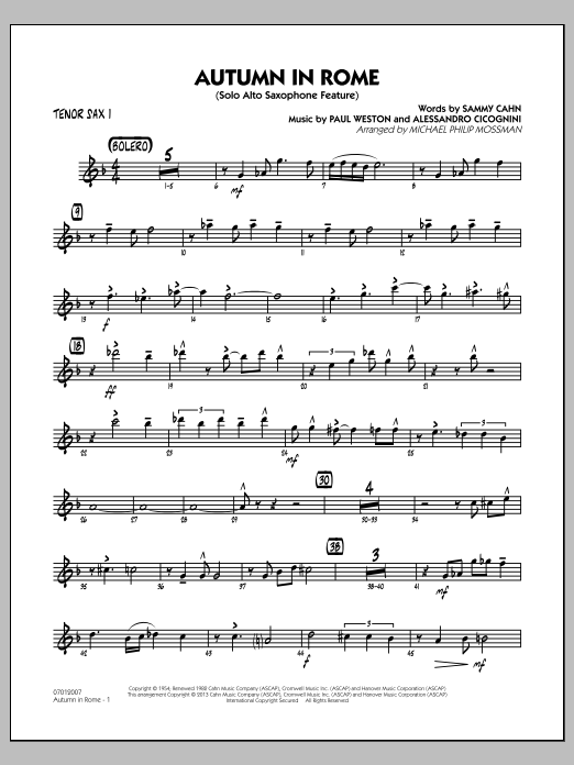 Learn to play Michael Philip Mossman Autumn in Rome - Tenor Sax 1 sheet music for Jazz Ensemble in minutes. Michael Philip Mossman Autumn in Rome - Tenor Sax 1 sheet music notes and chords