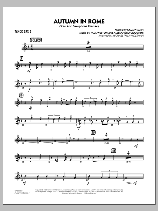 Learn to play Michael Philip Mossman Autumn in Rome - Tenor Sax 2 sheet music for Jazz Ensemble in minutes. Michael Philip Mossman Autumn in Rome - Tenor Sax 2 sheet music notes and chords