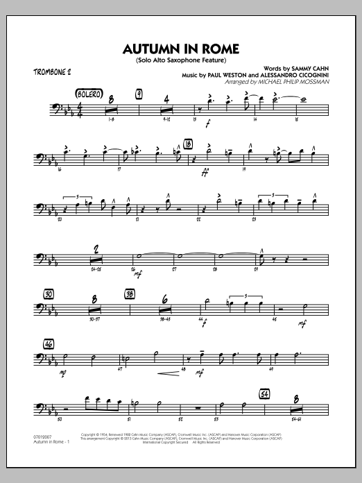 Learn to play Michael Philip Mossman Autumn in Rome - Trombone 2 sheet music for Jazz Ensemble in minutes. Michael Philip Mossman Autumn in Rome - Trombone 2 sheet music notes and chords