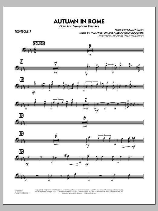 Learn to play Michael Philip Mossman Autumn in Rome - Trombone 3 sheet music for Jazz Ensemble in minutes. Michael Philip Mossman Autumn in Rome - Trombone 3 sheet music notes and chords