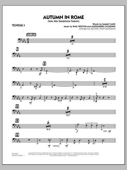Learn to play Michael Philip Mossman Autumn in Rome - Trombone 4 sheet music for Jazz Ensemble in minutes. Michael Philip Mossman Autumn in Rome - Trombone 4 sheet music notes and chords