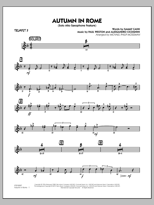 Learn to play Michael Philip Mossman Autumn in Rome - Trumpet 3 sheet music for Jazz Ensemble in minutes. Michael Philip Mossman Autumn in Rome - Trumpet 3 sheet music notes and chords